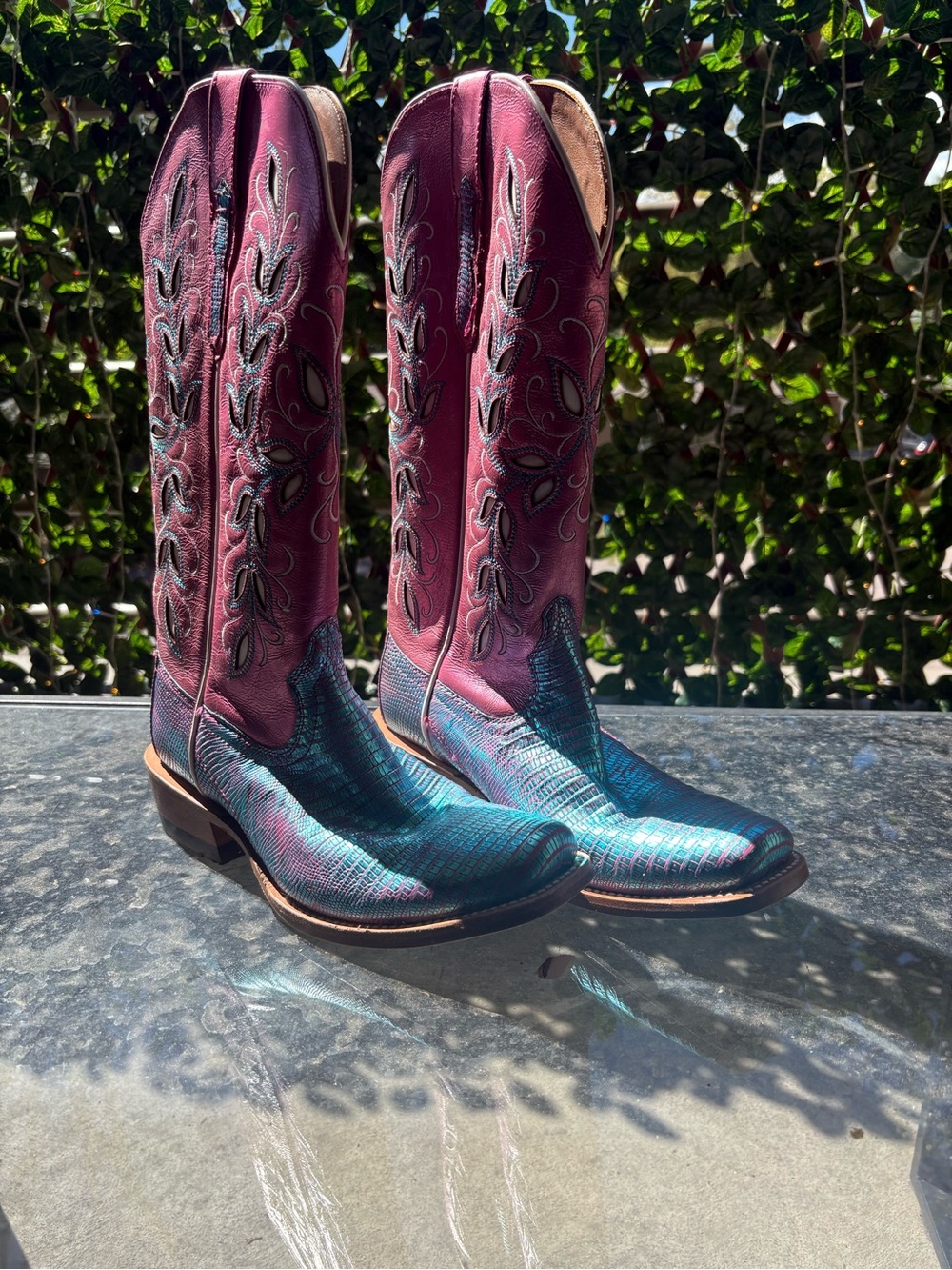 Ariat Teal & Burgundy Western Leather Cowboy Boots